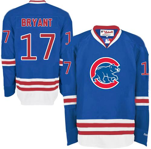 Cubs #17 Kris Bryant Blue Long Sleeve Stitched MLB Jersey - Click Image to Close
